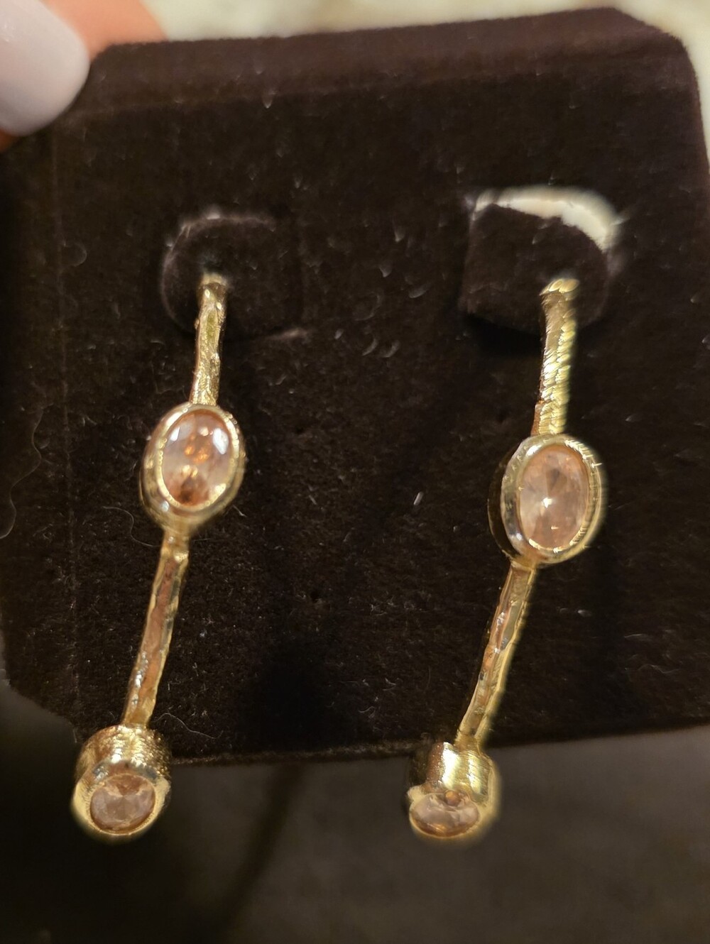Gold-Tone Citrine Stone Hoop Earrings - Unbranded